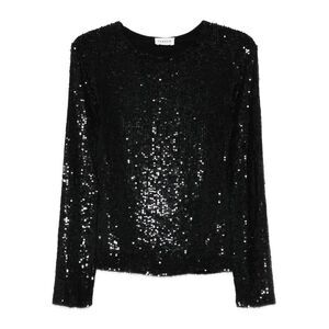 PAROSH Sequin Long Sleeve Top Women BLACK T-Shirts & Tops